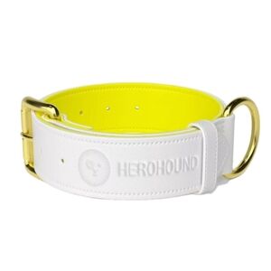 💕Herohound Leather Dog Collar Medium Yellow White NWT!